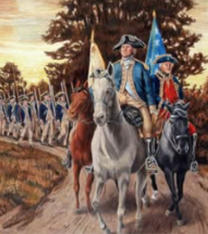 George Washington cưỡi ngựa vào Yorktown